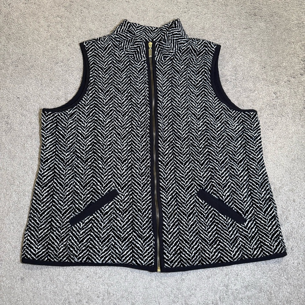 Charter Club‎ Women's Large Black and White Herringbone Vest